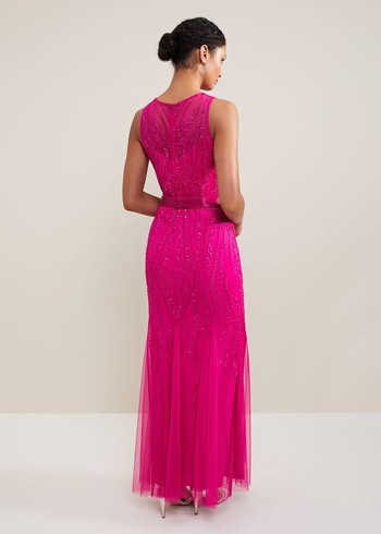 Phase Eight Rowena Beaded Dress Fuchsia Australia | LK0496351